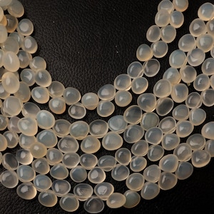 Chalcedony Beads, Natural White Chalcedony Gemstone Beads, 8 Inch Strand, Smooth Heart Shape Beads, Jewelry Making, Wholesale Gemstone Beads
