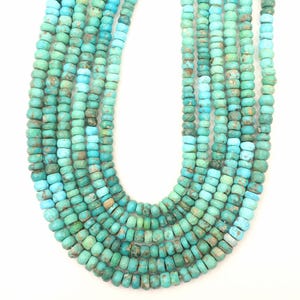 Cuentas de turquesa AAA, cuentas de piedras preciosas de turquesa natural, tira de 8 pulgadas, cuentas de rondelle facetadas de turquesa, turquesa genuina / Fabricación de joyas