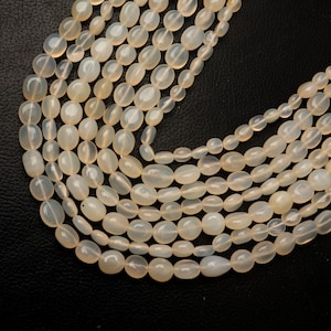 White Chalcedony Beads, Natural Chalcedony Gemstone Beads, 8/16 Inch Strand, Smooth Oval Shape Beads, Jewelry Making, Handmade Stone Beads