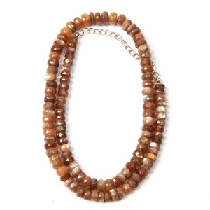Chocolate Moonstone Necklace | 16 Inch Necklace | Faceted Beads | 925 Silver Lock | Brown Moonstone Beaded Necklace | Women Jewelry Necklace