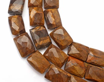 Natural Tiger's Eye Beads: Faceted Rectangle Shape Gemstone 8 Inch Strand