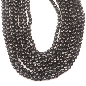 Black Spinel Beads, Natural Black Spinel Beads, 16 Inch Strand 5 MM Beads, Faceted Round Shape, Best Quality Spinel Beads, Gemstone Beads