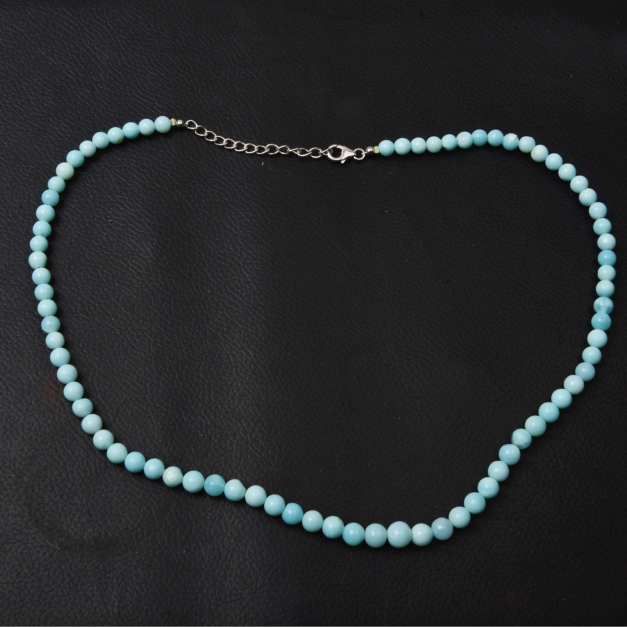 オパールビーズネックレス ブルーオパールネックレス：925シルバーロックスムースラウンド