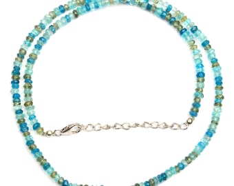 Collar de apatita multi natural: cierre de plata 925, 45 cm de largo, cuentas facetadas de 3-5 mm.