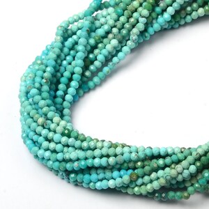 Turquoise Beads, Natural Turquoise Gemstone Beads, 13 Inch Strand 2 MM Beads, Turquoise Faceted Round Beads, Drilled Beads, Jewelry Making