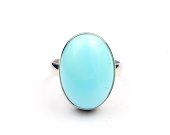 Peruvian Opal Ring: 925 Sterling Silver Smooth Oval Gemstone Handmade Jewelty Ring