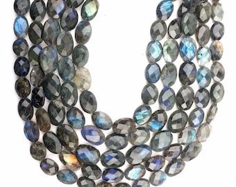AAA Natural Blue Fire Labradorite Beads: Faceted Oval Gemstone 8 Inch Strand 14-16 MM