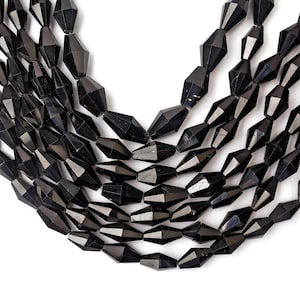 Cuentas de espinela negra natural: forma bicónica facetada, hebra de 20 cm (8 pulgadas), cuentas de 11-13 mm para la fabricación de joyas.