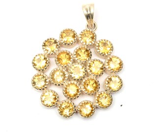 Natural Citrine Pendant: 925 Sterling Silver Faceted Round Stone Women Necklace Pendant
