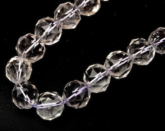 Natural Clear Quartz Beads: Faceted Round Gemstone 8 Inch Strand 15MM Beads Jewelry Making