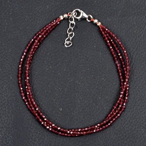 Natural Garnet Bracelet: 925Silver Lock Round Gemstone 8 Inch Length 3 Line 3MM Beads