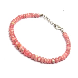 Rhodochrosite Bracelet, Natural Rhodochrosite Beads, 8 Inch Length 5-8 MM Beads, Bracelet Jewelry, Smooth Rondelle Beads, 925 Silver Lock