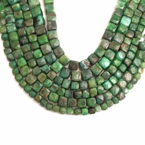 Emerald Beads | Natural Emerald Beads | Faceted Cube Shape Beads | Emerald Gemstone Beads | 8 Inch Strand | Wholesale Beads | Genuine Beads