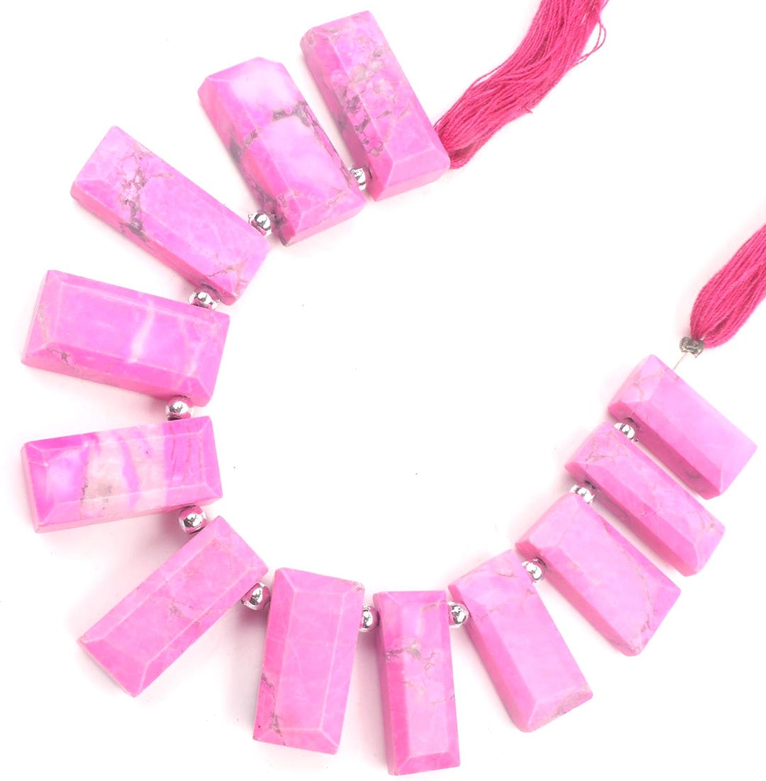 Pink Howlite Beads: Faceted Rectangle Gemstone 5 Inch Strand 7X17-9X20 ...