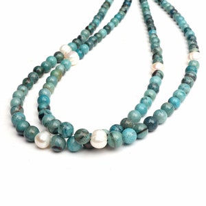 Chrysocolla & Pearl Beads: 16 Inch Strand, 4-6mm Gemstone