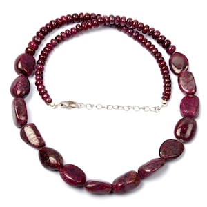 Natural Ruby Necklace: Smooth Nugget Gemstone 925 Silver Lock 11x14 MM Beads