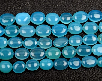 Perline di calcedonio, perline di forma ovale liscia, perline di pietre preziose di calcedonio AAA+, filo da 13 pollici 9X11-10X13 MM perline, perline di calcedonio blu