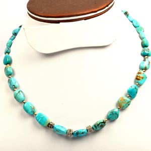 Natural Turquoise Nugget Necklace - 925 Sterling Silver - 16 Inch