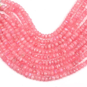 Perline di pietra di luna arcobaleno rosa, filo da 8 pollici perline da 7 mm, perline di pietra di luna a forma di rondella sfaccettata, perline originali, perline all&#39;ingrosso, perline sciolte