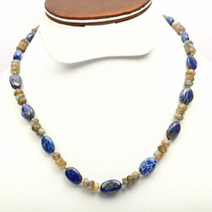 Lapis Lazuli and Labradorite Necklace, 17 Inch Adjustable Length, Oval & Rondelle Shape, 925 Silver Lock, Women Necklace, Gemstone Necklace