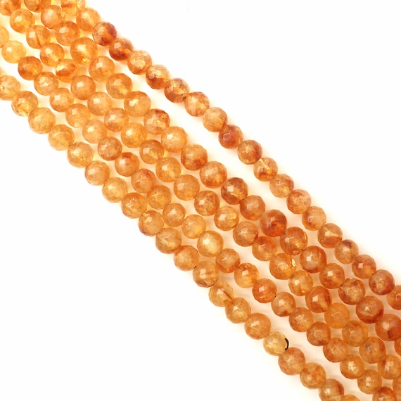 Citrine Beads, Natural Citrine Gemstone Beads, Faceted Round Shape