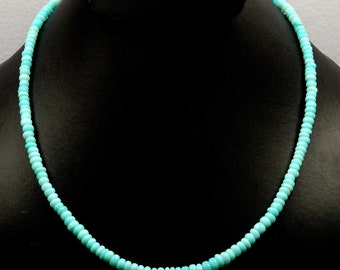 Blue Peruvian Opal Necklace: 925 Silver Lock Smooth Rondelle 5-6 MM Gemstone