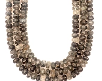 Natural Black Rutile Beads: Faceted Rondelle Gemstone 13 Inch Strand 7-8 MM
