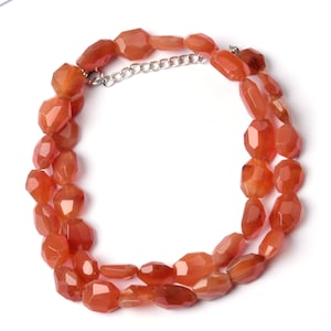 Faceted Tumble Shape Carnelian Beads Necklace 10x12-10x14 MM Beads Carnelian Necklace Carnelian Silver Jewelry Gift For  Women Jewelry Gift