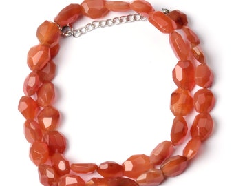 Faceted Tumble Shape Carnelian Beads Necklace 10x12-10x14 MM Beads Carnelian Necklace Carnelian Silver Jewelry Gift For  Women Jewelry Gift