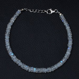 Bracelet en perles de pierre de lune arc-en-ciel : bijoux en argent sterling, 20 cm