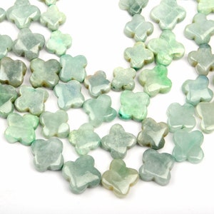 Green Jade Beads, Natural Green Jade Gemstone Beads, Clover Shape Beads, 8 Inch Strand, Smooth Gemstone Beads, Jewelry Making, Handmade Bead