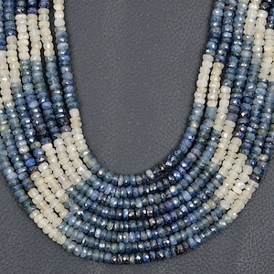 Ombre Sapphire Beads, Natural Blue Sapphire Shaded Gemstone Beads, 13 Inch Strand 4 MM Beads, Faceted Rondelle Shape Beads, Jewelry Making