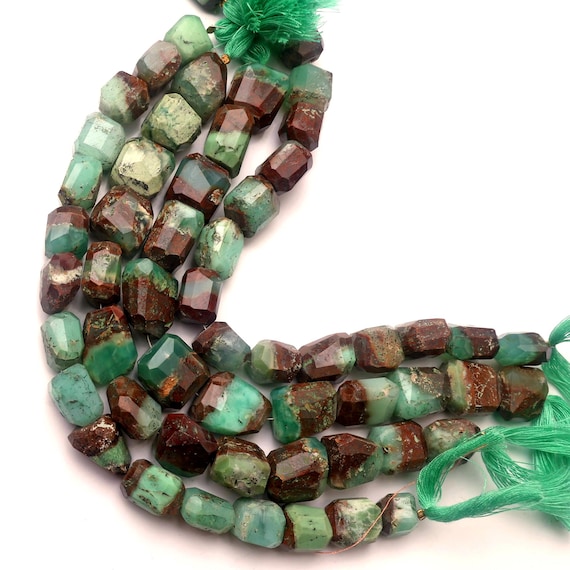Natural Bio Chrysoprase Beads: Faceted Nugget Gemstone 8 Inch Strand Jewelry Making