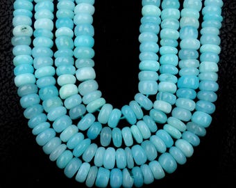 Blue Peruvian Opal Beads: Smooth Rondelle Gemstone 16 Inch Strand 6 MM Beads
