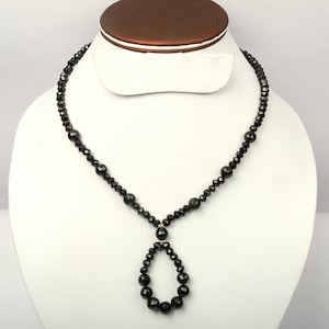 新品 ジェットブラックスピネルビーズネックレス、ロジウム