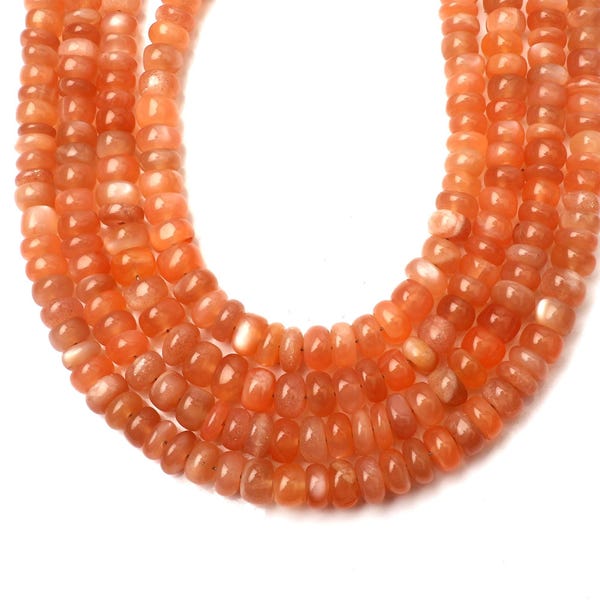Natural Peach Moonstone Beads: Smooth Rondelle Gemstone 16 Inch Strand 4-5 MM Beads