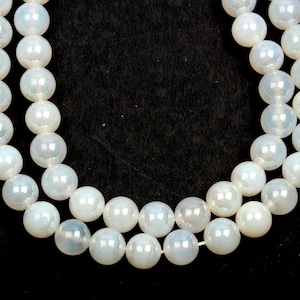 Perl Chalcedony Gemstone Beads Chalcedony 14 Inch Strand 10 MM Beads Coated White Chalcedony Smooth Round Shape Beads Jewelry Gifts Beads