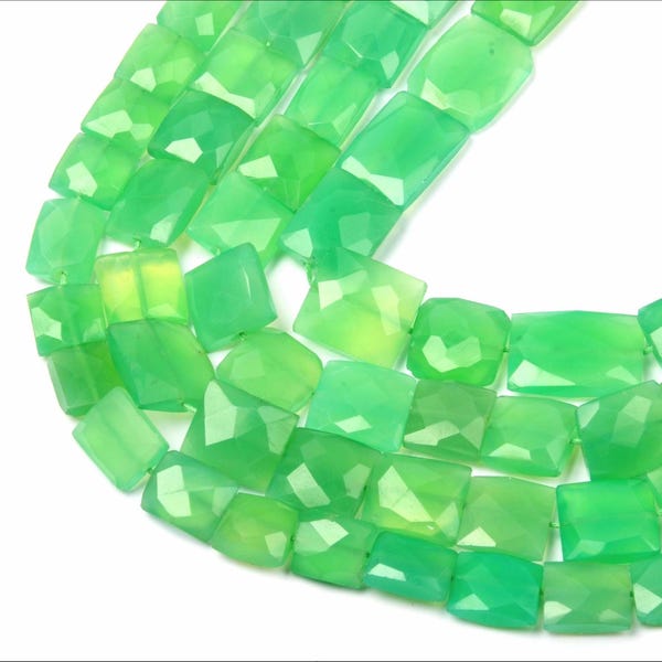 Natural Chrysoprase Beads: Faceted Rectangle Gemstone 13 Inch Stand Jewelry Making