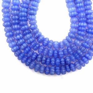 Blue Chalcedony Beads, Blue Chalcedony Gemstone Beads, 8 Inch Strand 9-10 MM Beads, Rondelle Carving Beads, Wholesale Beads, Jewelry Making