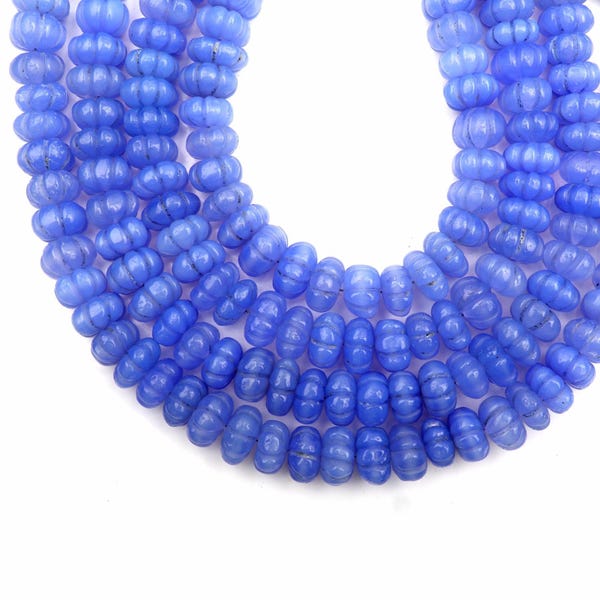 Blue Chalcedony Beads: Carving Rondelle Gemstone 8 Inch Strand 9-10 MM Beads Jewelry Making