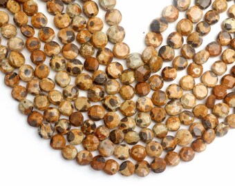 Cuentas de jaspe de piel de tigre natural: piedra preciosa facetada en forma de moneda, tira de 33 cm
