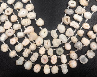 Natural White Solar Quartz Beads: Uneven Gemstone 8 Inch Strand 9-12MM Beads Jewelry Making