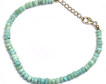 Bracelet en larimar naturel | Bracelet en perles de larimar | Bracelet de 20 cm (8 po.) | Meilleur bracelet en larimar | Bracelet en argent 925 | Perles à facettes de 4 à 5 mm