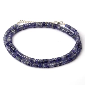 Natural Tanzanite Chips Beads Necklace, 4-8 MM Beads, Faceted Blue Tanzanite Necklace, Genuine Tanzanite Jewelry, Tanzanite Silver Necklace