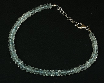 Aquamarin Facettierte Perlen Armband, 4-6 MM Perlen, 21 cm Armband, Natürliche Aquamarin Perlen Schmuck, Geschenk für Sie, Silber Armband