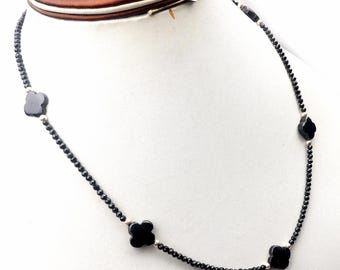 Natural Black Spinel Necklace: 925 Silver Lock 16 Inch Length 2 & 12 MM Beads