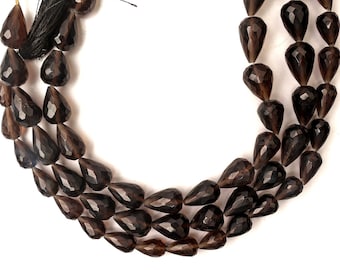Natural Smokey Quartz Beads : Faceted Teardrop Gemstone 8 Inch Strand Briolettes Beads Jewelry Making