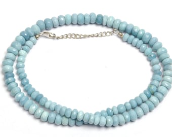 Natural Blue Opal Necklace: 925 Silver Lock 16 Inch