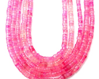 Perles de calcédoine rose vif : pierres précieuses lisses en forme de Heishi de 8 et 16 po., brins de 6-7 mm