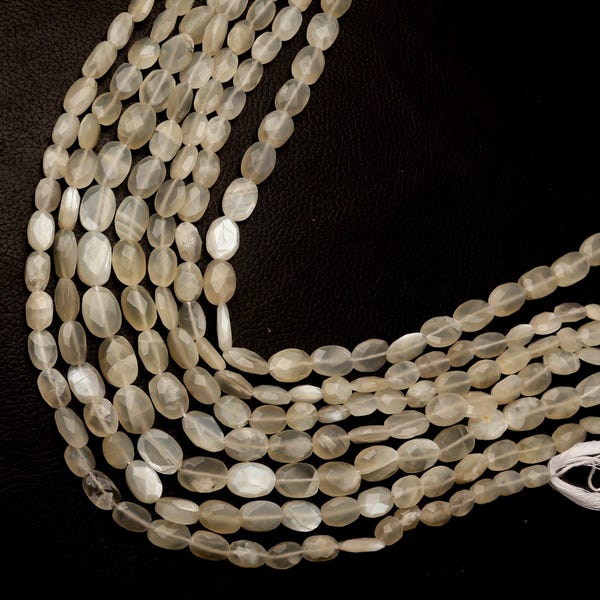 Natural White Moonstone Beads: Faceted Oval Gemstone 8 & 16 Inch Strand  Jewelry Making